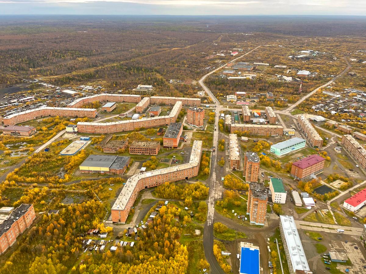 Вид с воздуха на город Игарка