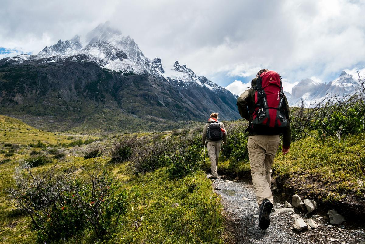 Two tourists hiking in Chile