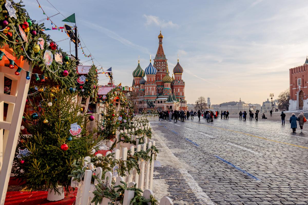 Украшенная Красная площадь Москвы